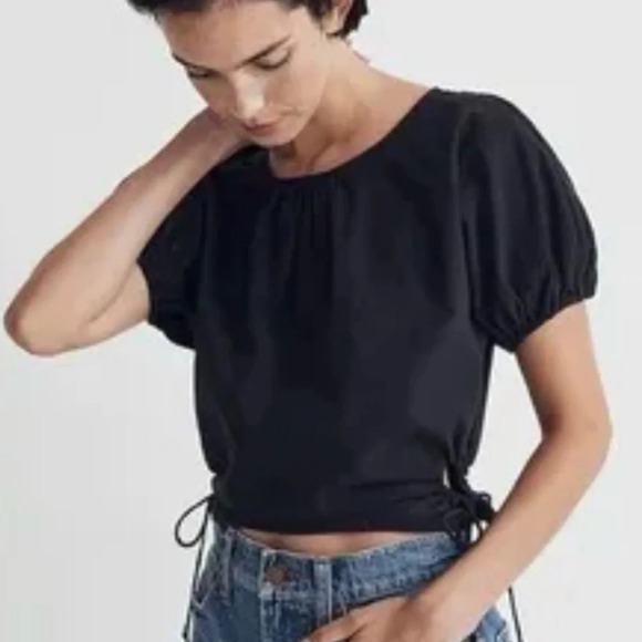 Madewell Embroidered Poplin Puff-Sleeve Cutout Crop Top NL013 - Picture 1 of 9